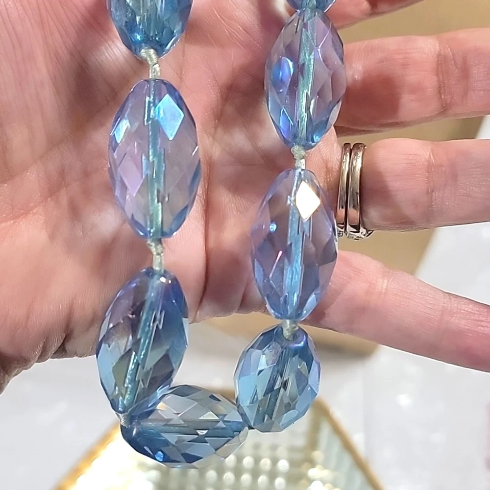 Ice Blue Faceted Crystal Aurora Borealis Chunky Necklace